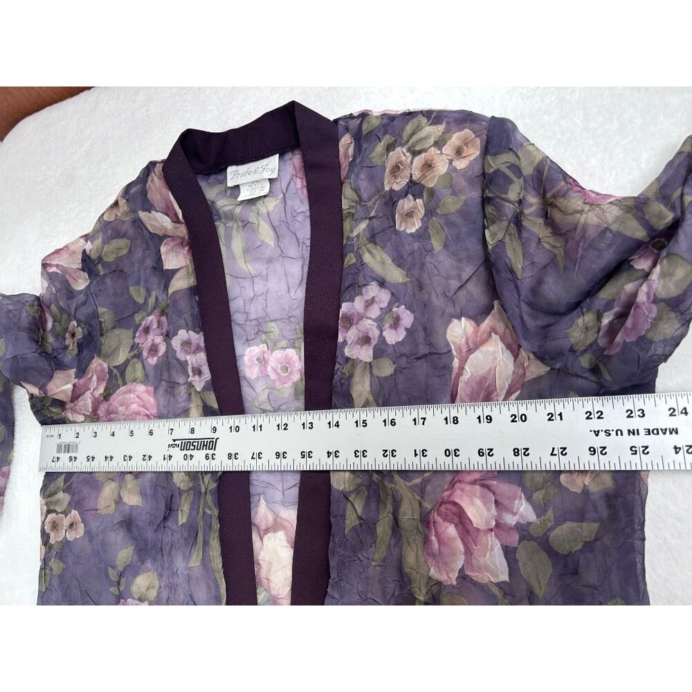 Pride & Joy Womens Floral Purple Sheer Open Front Cardigan Jacket Size 16W - Picture 8 of 9